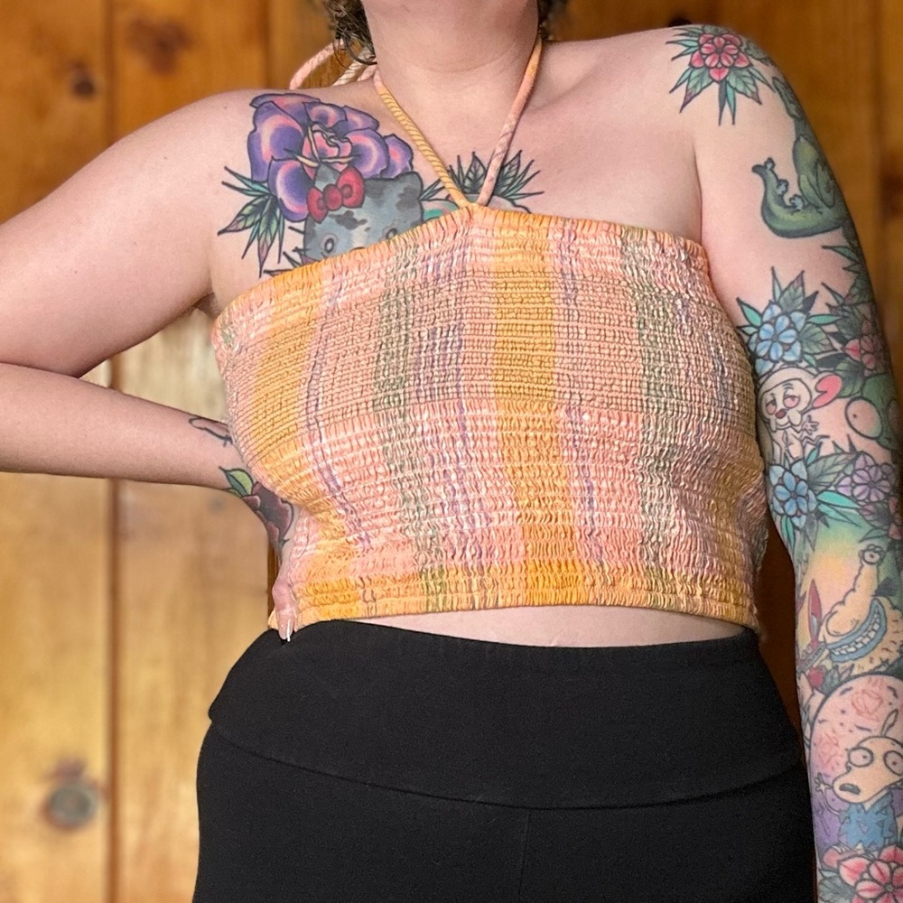 Universal Thread Plaid Multicolor Halter Top